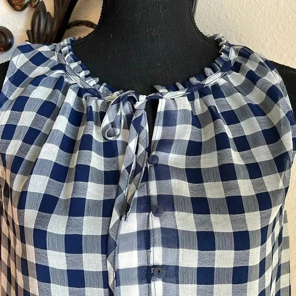 Liz Claiborne NWT Henley Ruffle Tank Navy Blue Gingham XS - Picture 14 of 16